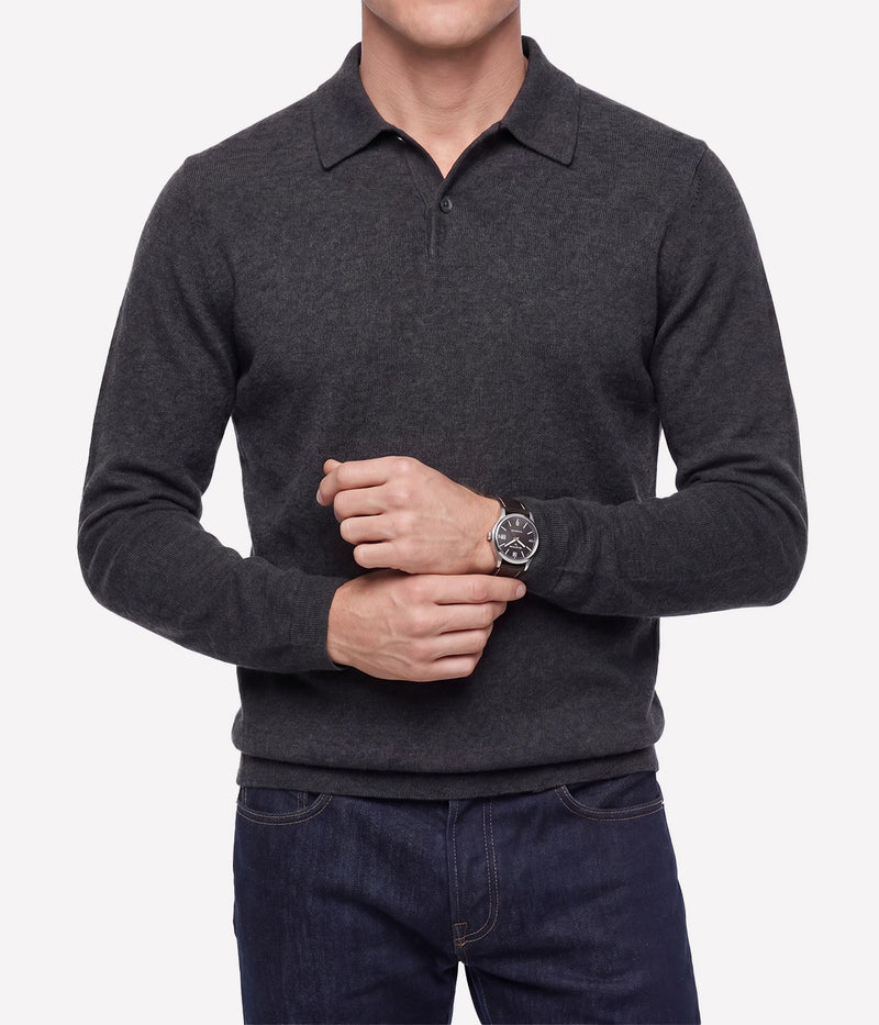 Knitted Pullover Polo in CHARCOAL