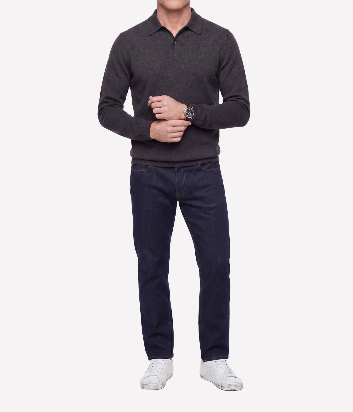 Knitted Pullover Polo in CHARCOAL