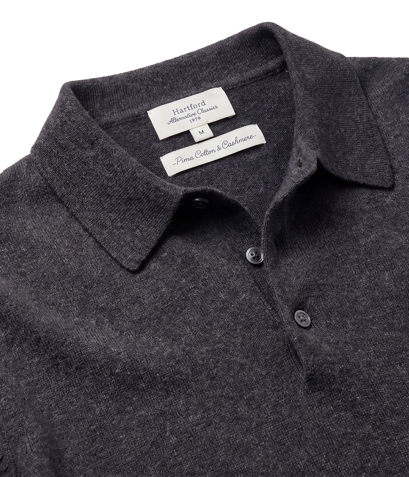 Knitted Pullover Polo in CHARCOAL