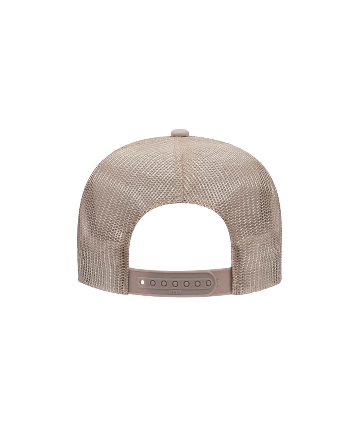 Back view of Port Sandz Colorado Trucker Hat in Tan showing the mesh panels and snapback closure
