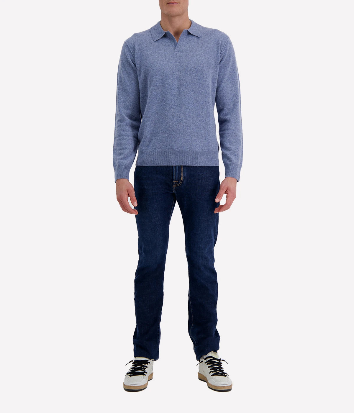 Cashmere Knitted Polo in Chambray