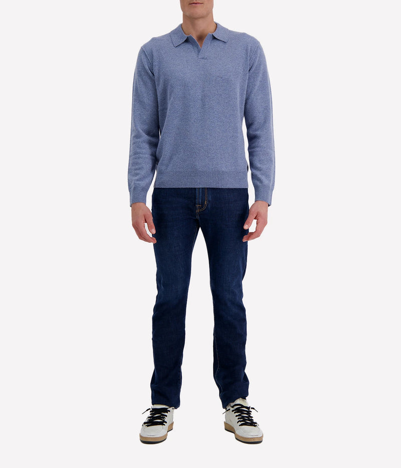 Cashmere Knitted Polo in Chambray