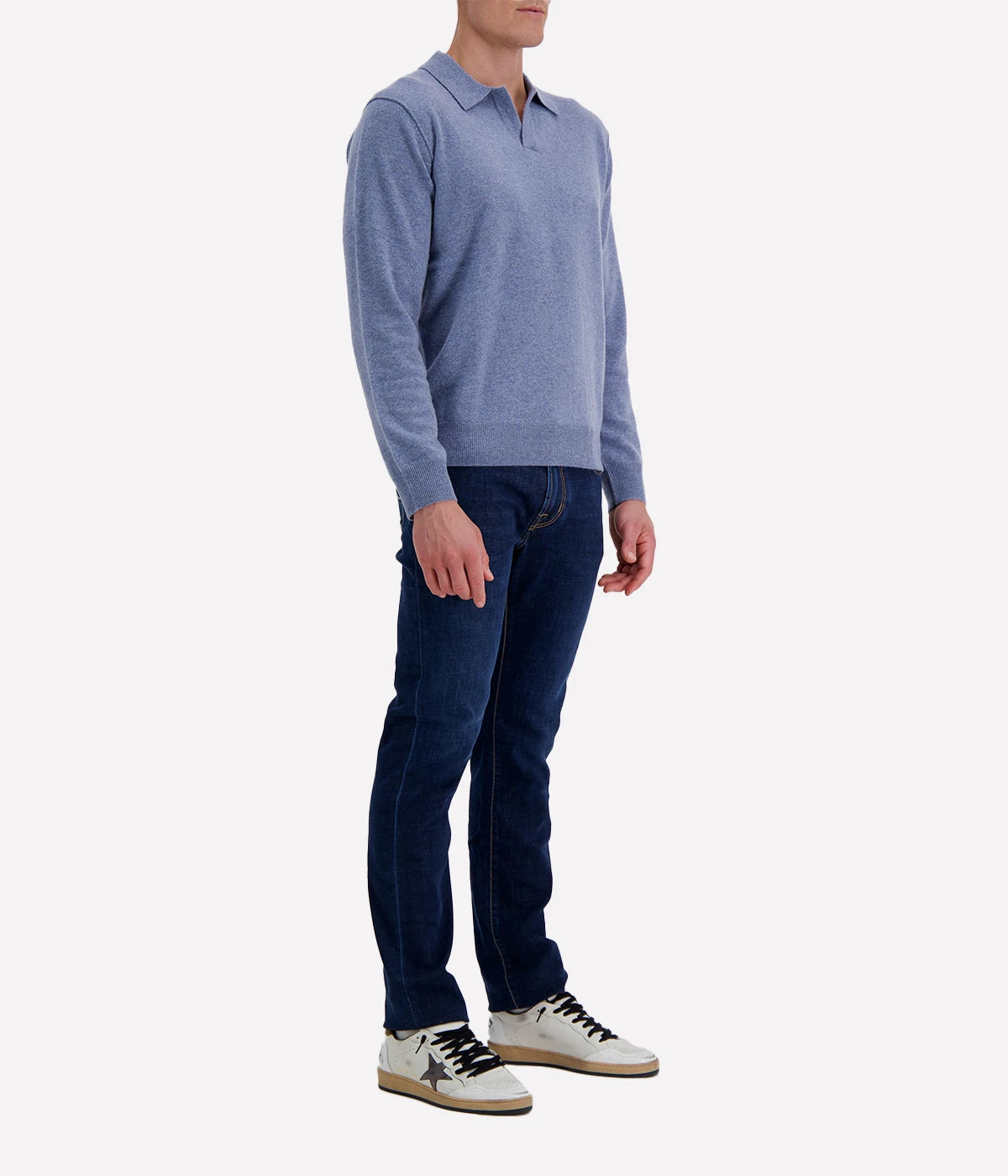 Cashmere Knitted Polo in Chambray