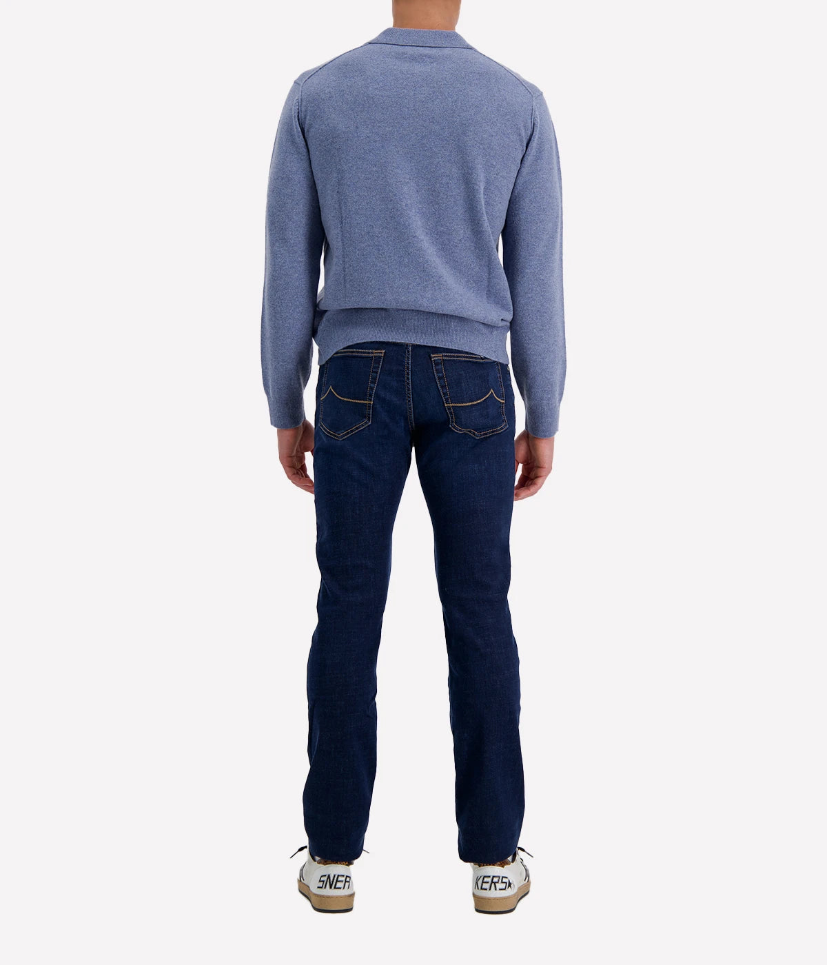 Cashmere Knitted Polo in Chambray