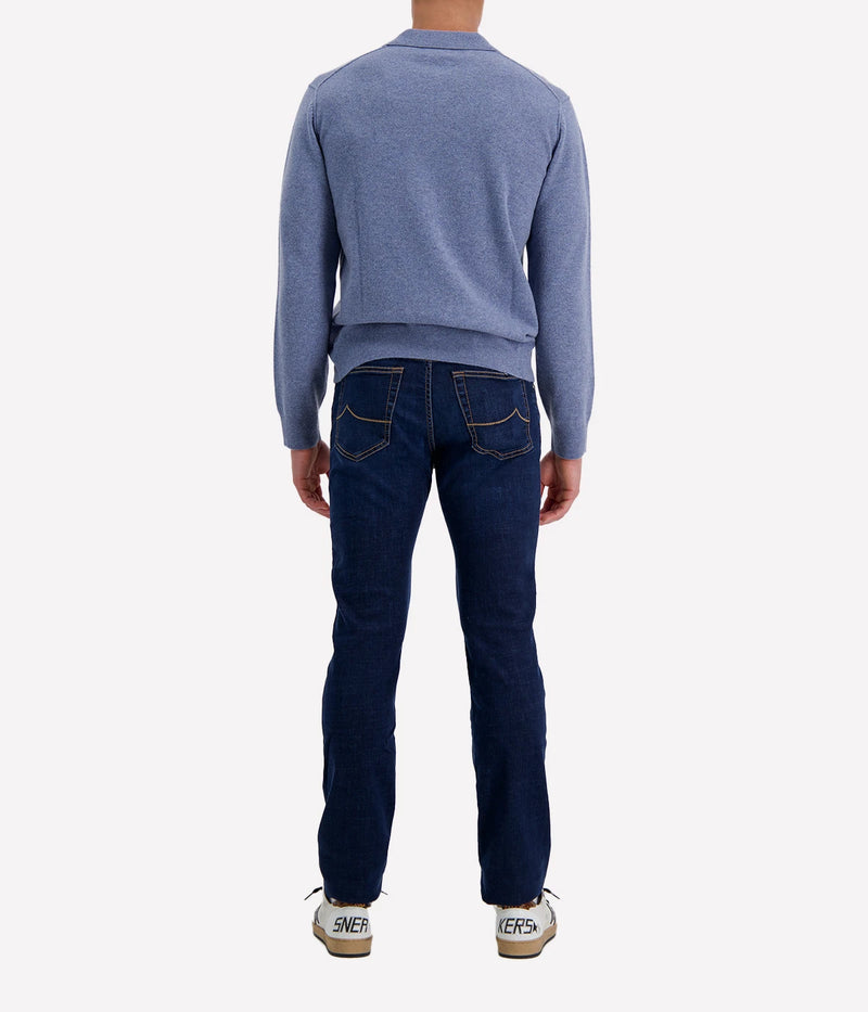 Cashmere Knitted Polo in Chambray