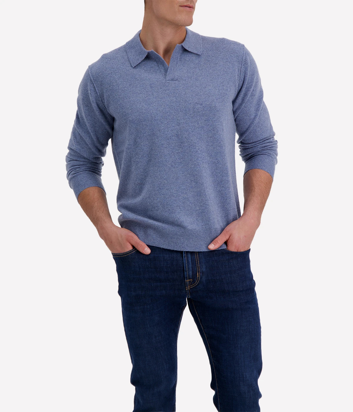 Cashmere Knitted Polo in Chambray
