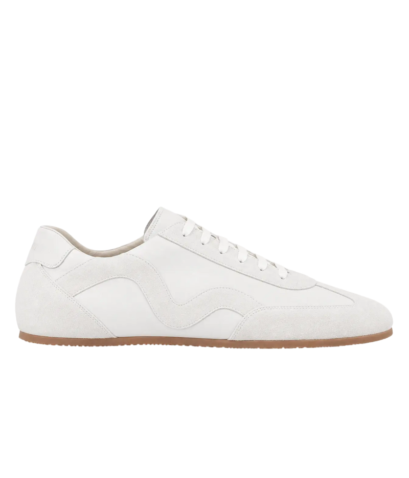 Side view of Lardini Minimalist Wave Leather Sneaker in White