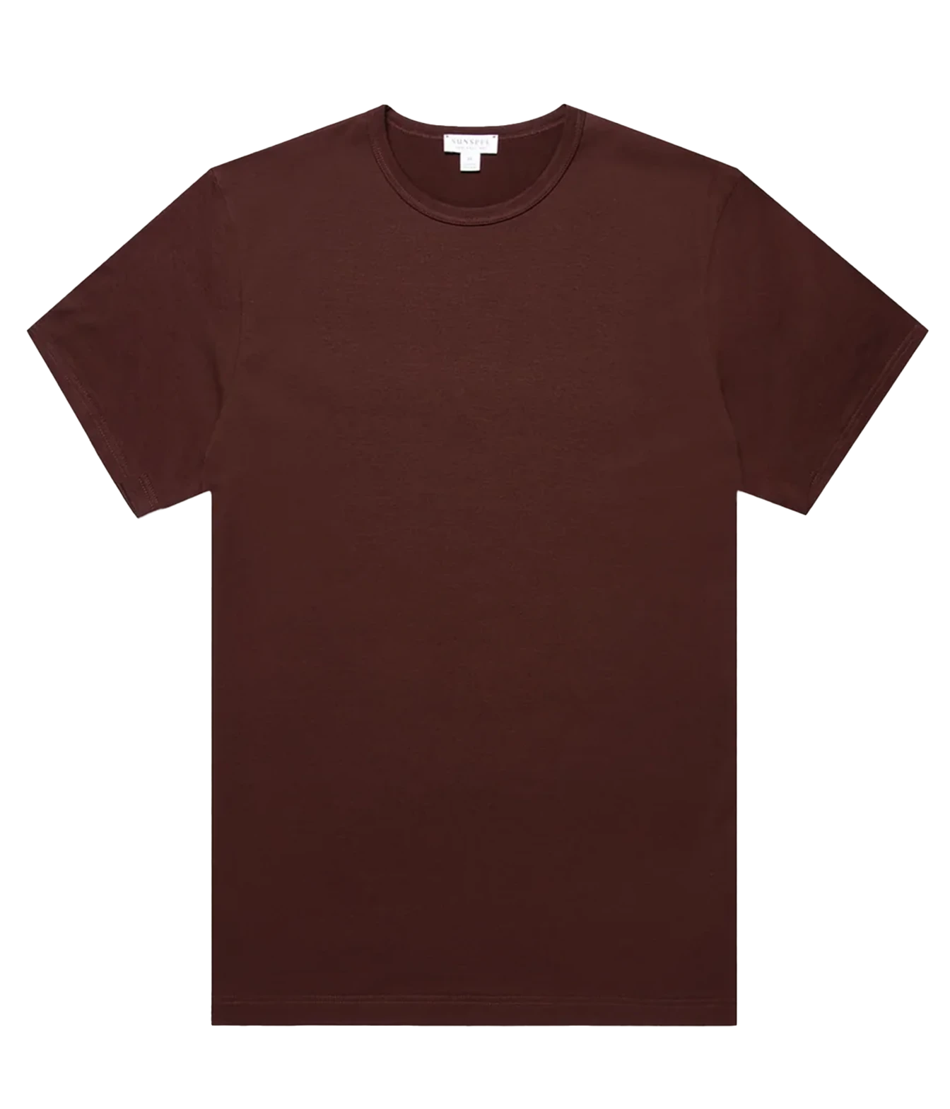 A classic short-sleeve crewneck t-shirt in a solid dark brown color, laid flat against a clean white background.