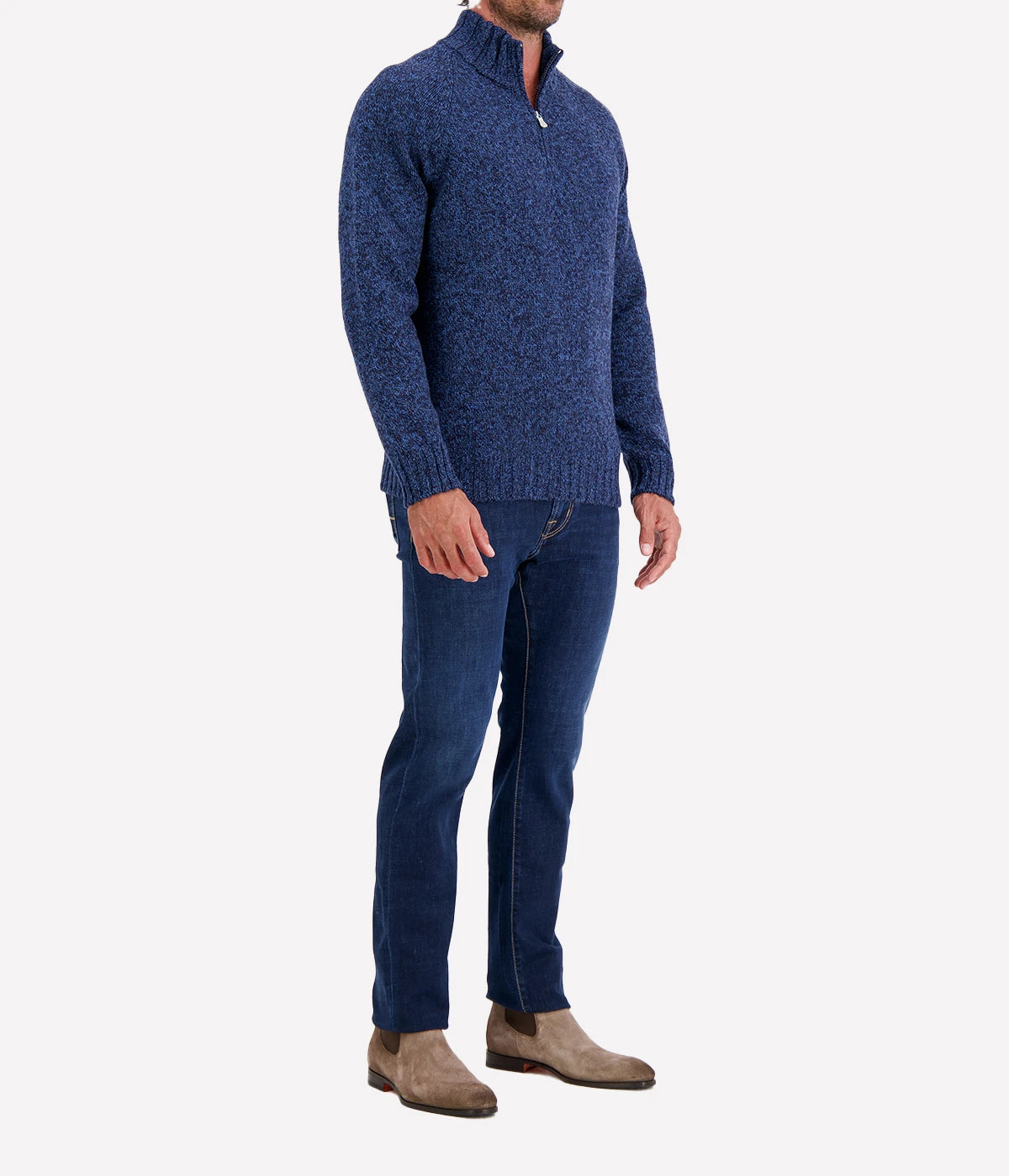 Mock Zip Sweater in Navy Marl