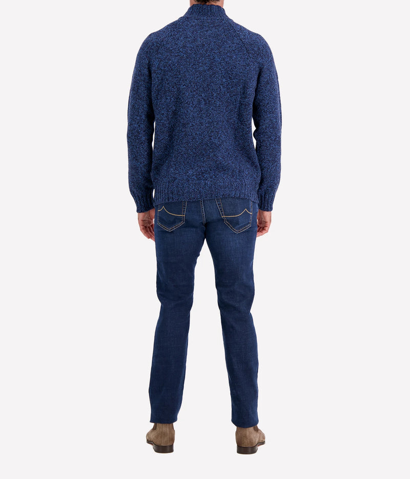 Mock Zip Sweater in Navy Marl