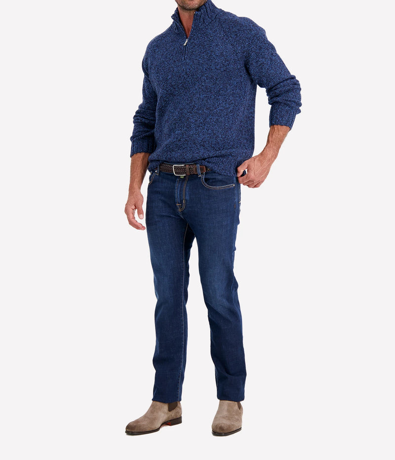 Mock Zip Sweater in Navy Marl
