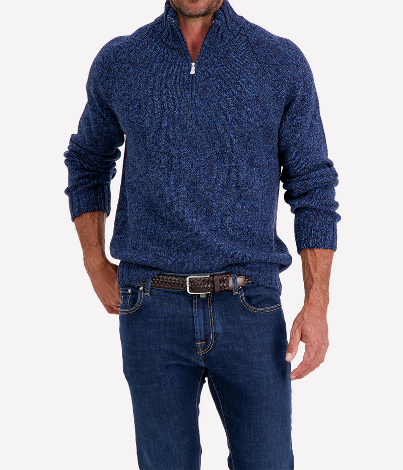 Mock Zip Sweater in Navy Marl