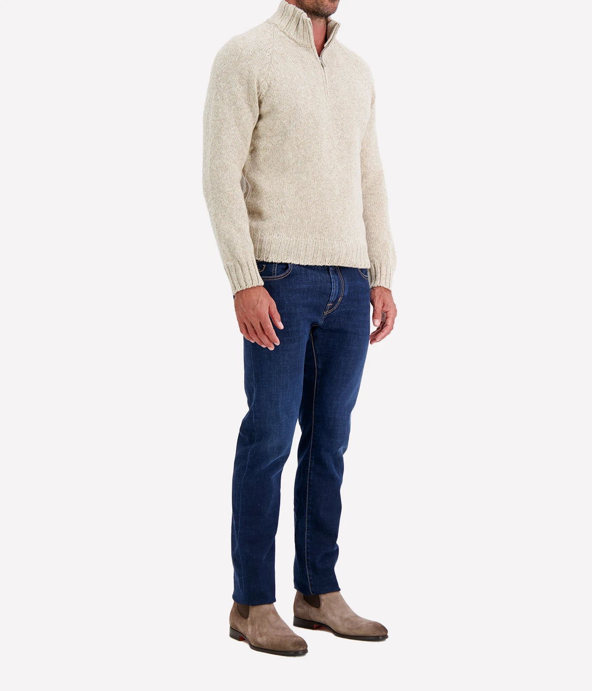 Mock Zip Sweater in Beige Marl