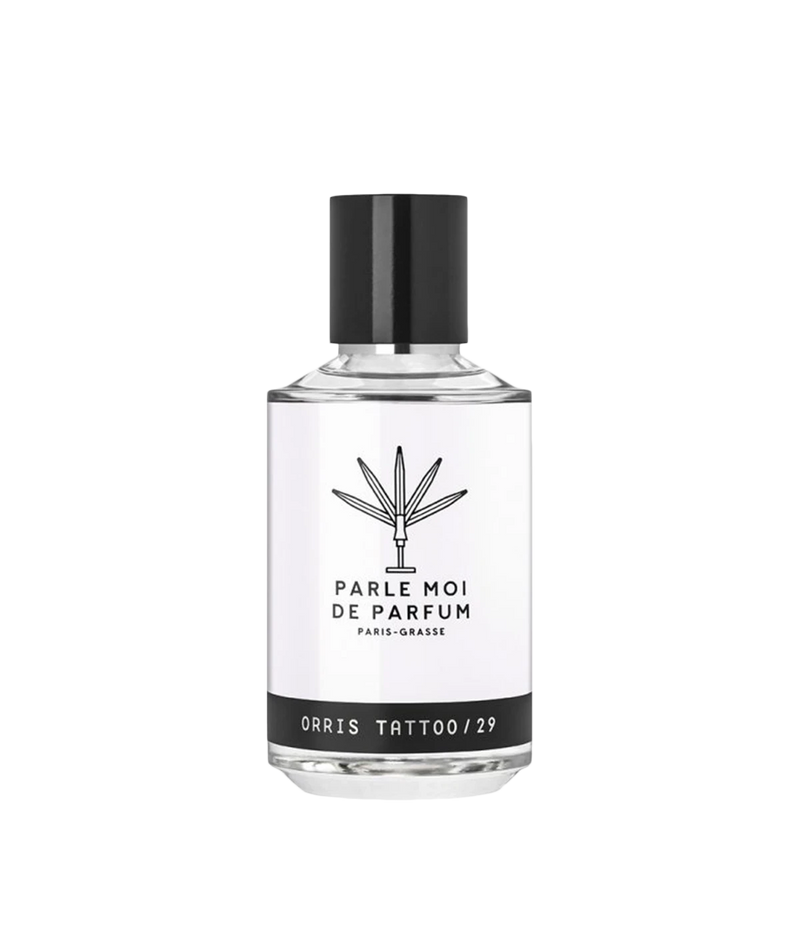 Parle Moi Orris Tattoo Eau de Parfum bottle – luxurious iris-based French fragrance with notes of violet, iris, and amber, inspired by classic perfumery.