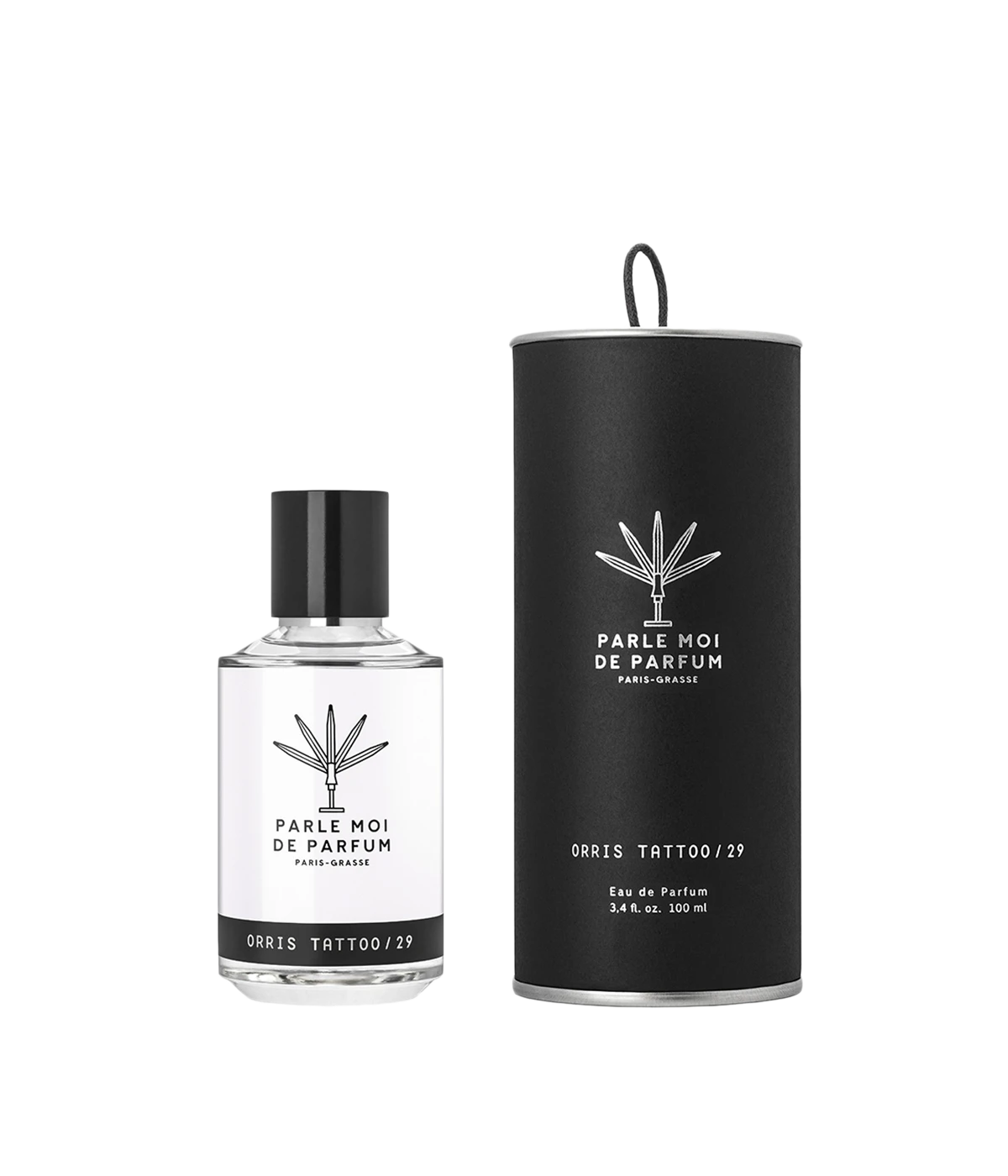 Parle Moi Orris Tattoo Eau de Parfum bottle – luxurious iris-based French fragrance with notes of violet, iris, and amber, inspired by classic perfumery.