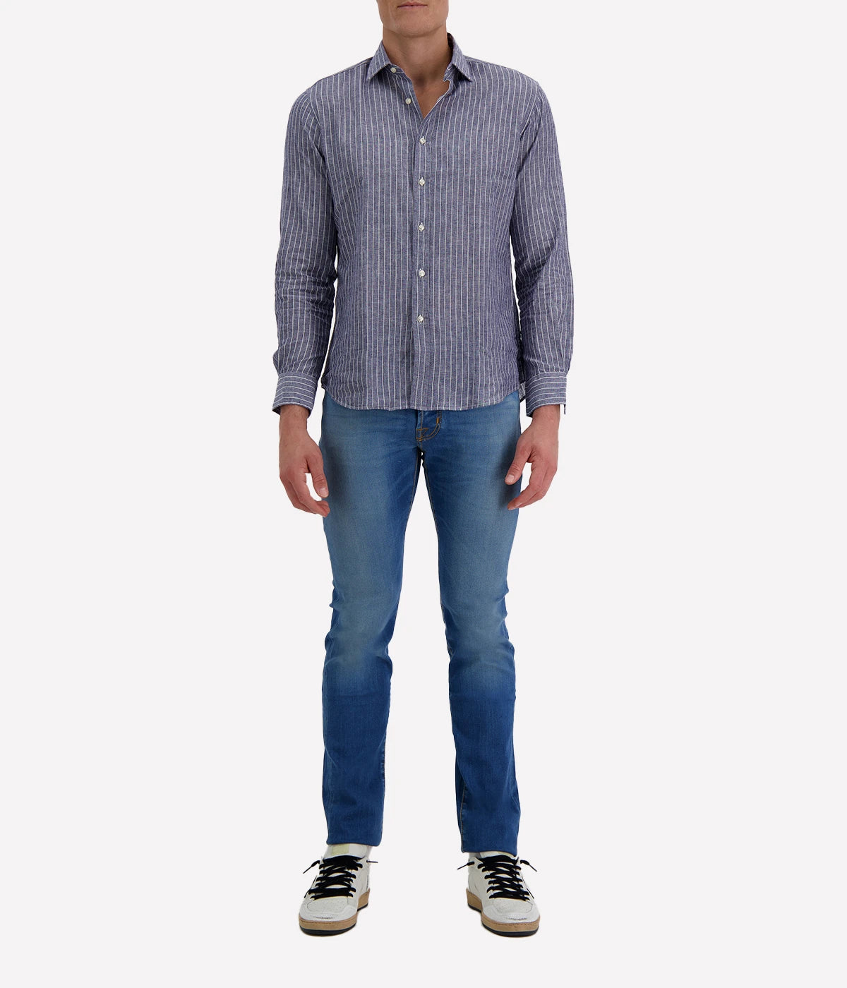 Slim Fit Shirt in Navy & White Stripe