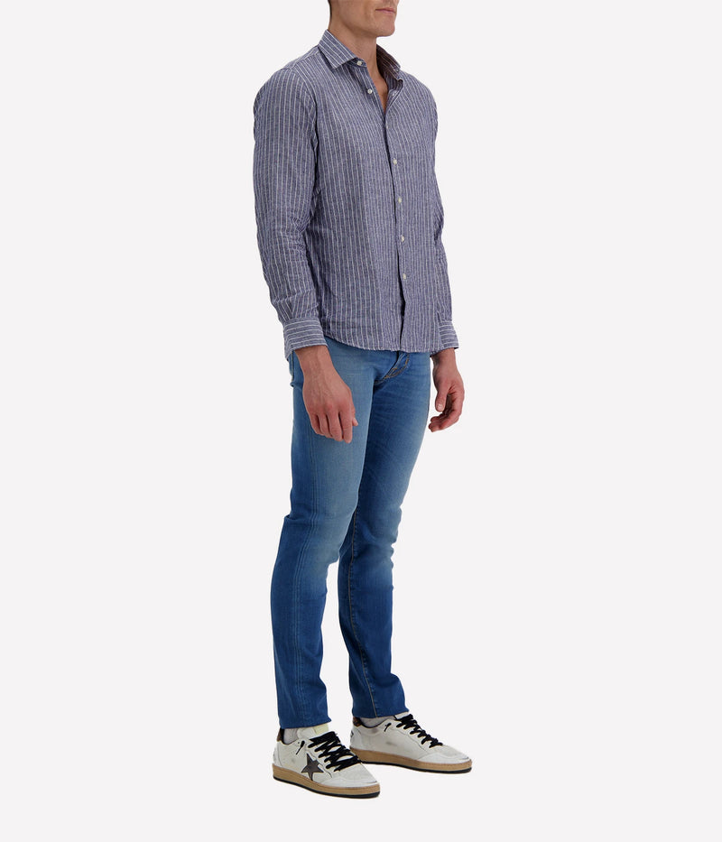 Slim Fit Shirt in Navy & White Stripe