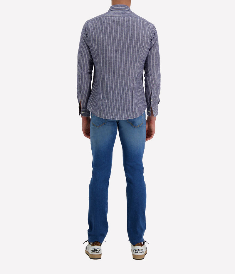 Slim Fit Shirt in Navy & White Stripe