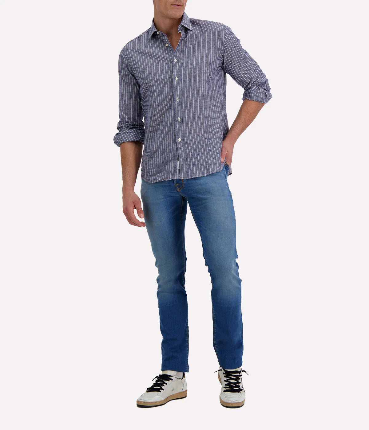 Slim Fit Shirt in Navy & White Stripe