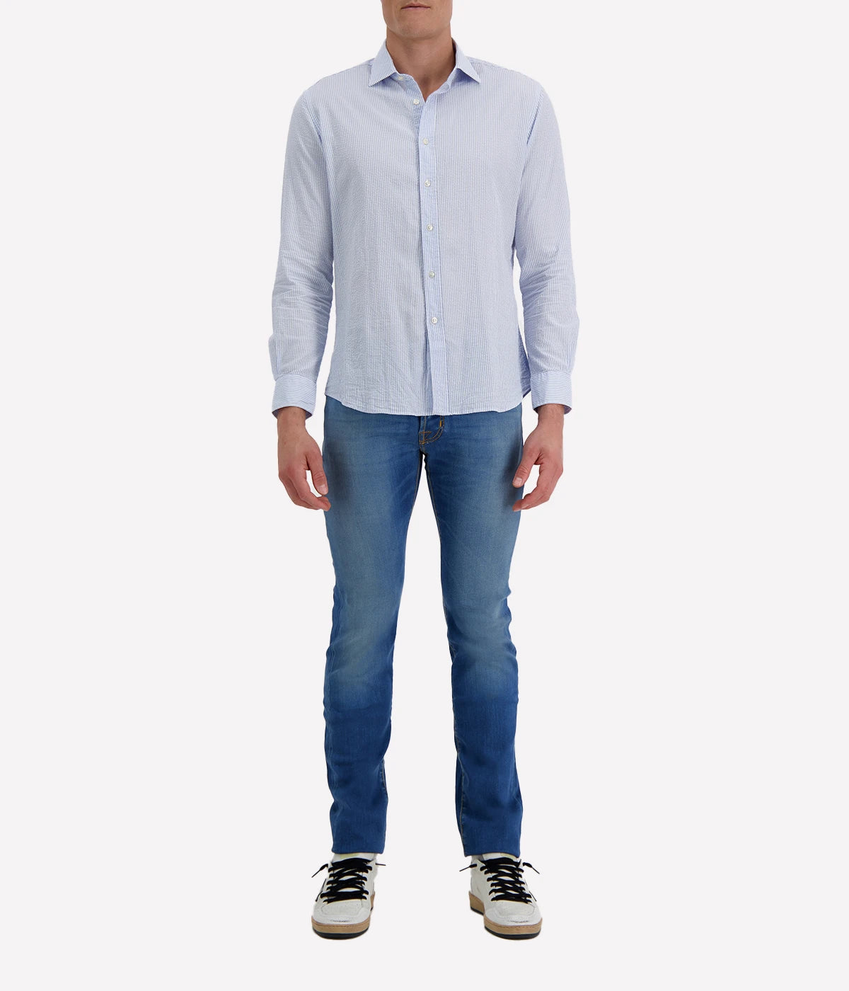 Slim Fit Shirt in Seersucker Blue & White