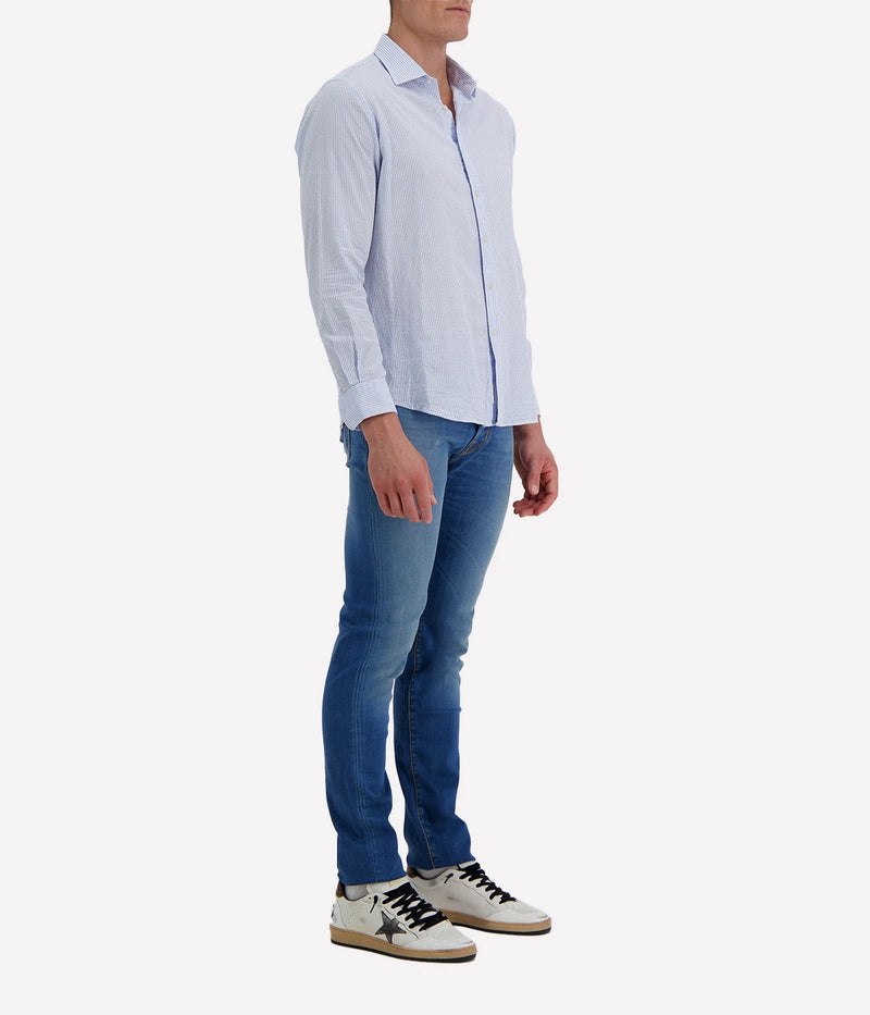Slim Fit Shirt in Seersucker Blue & White