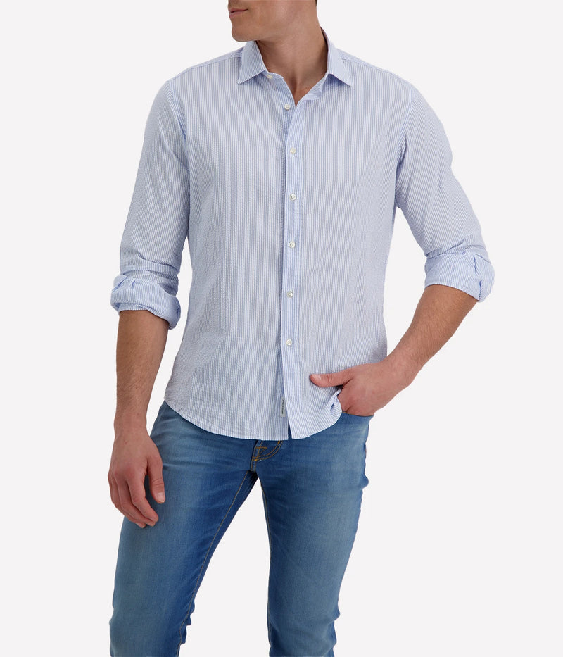 Slim Fit Shirt in Seersucker Blue & White
