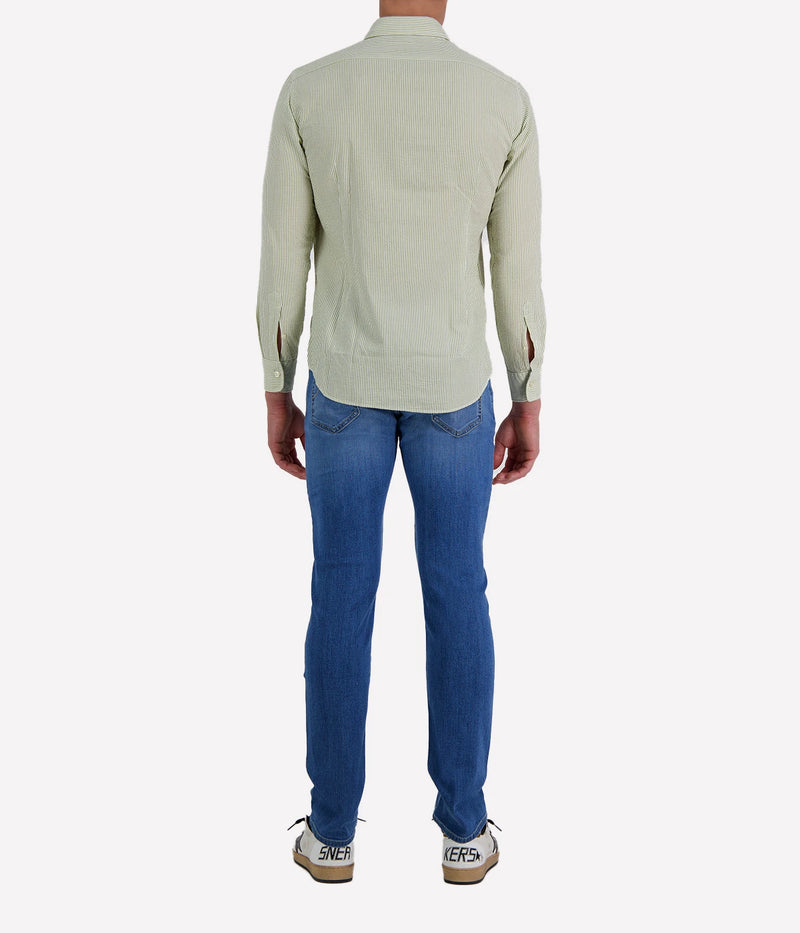 Slim Fit Shirt in Seersucker Green & White