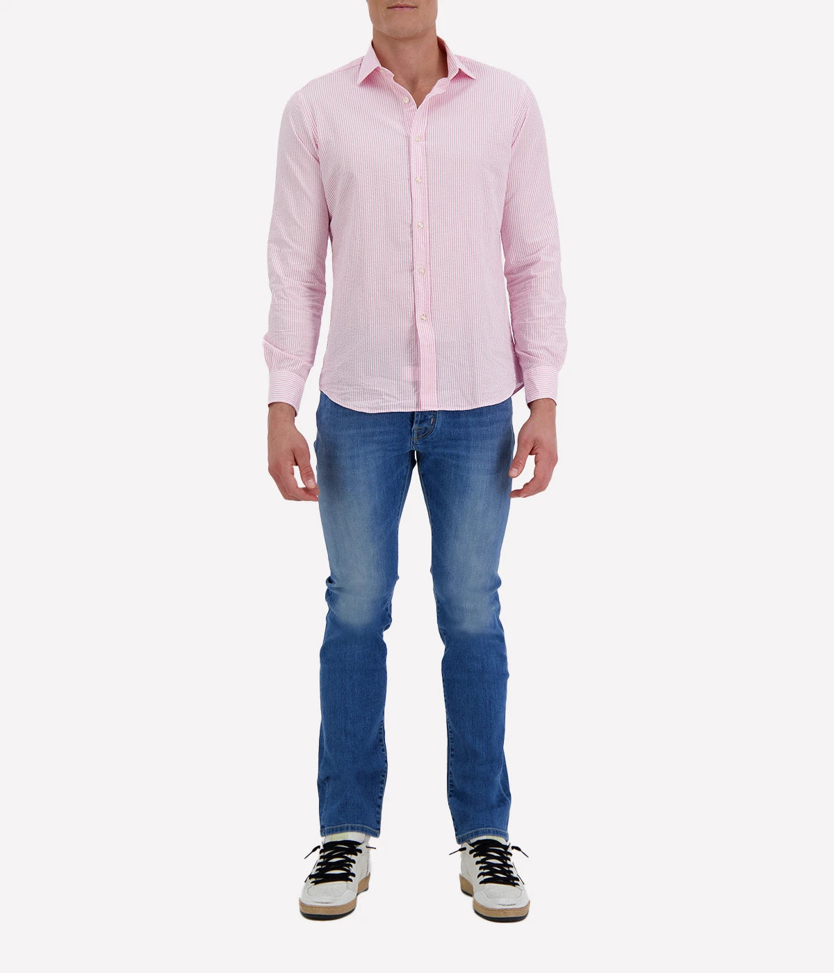 Slim Fit Shirt in Seersucker Pink & White