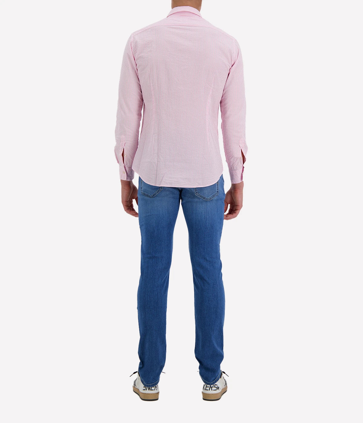 Slim Fit Shirt in Seersucker Pink & White