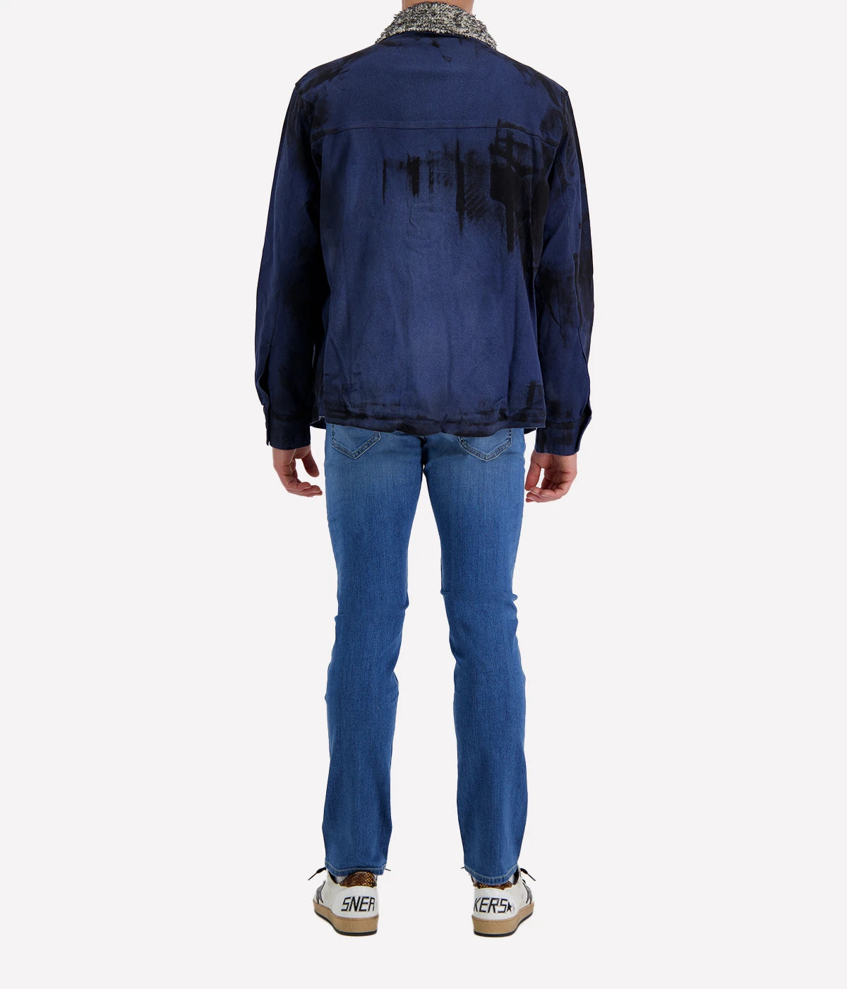 Spatula Effect Denim Shirt Jacket Lined W/ Furry Stitch in Midnight