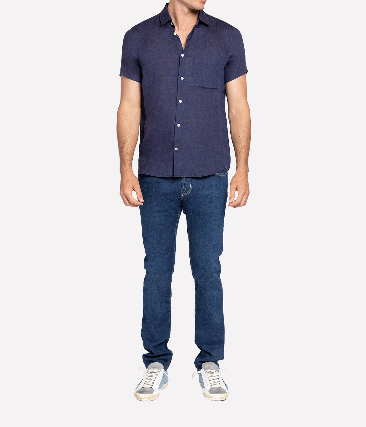 *FINAL SALE* Short Sleeve Linen Shirt in Midnight