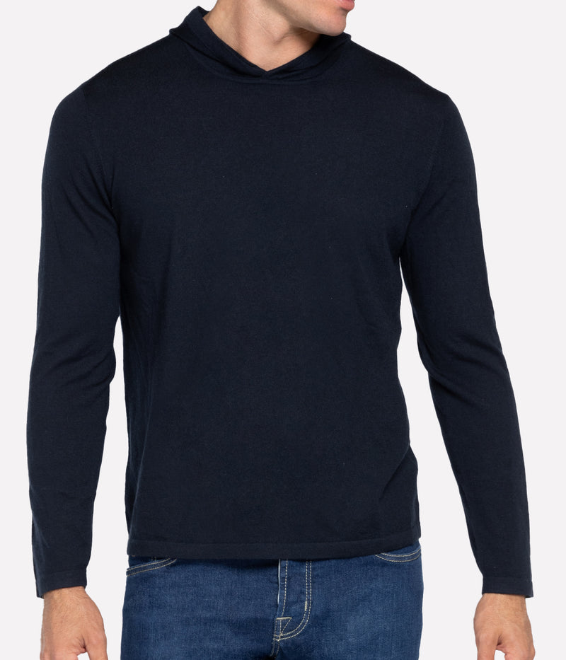 Cashmere Pull Over Hoodie in Coastal Blue