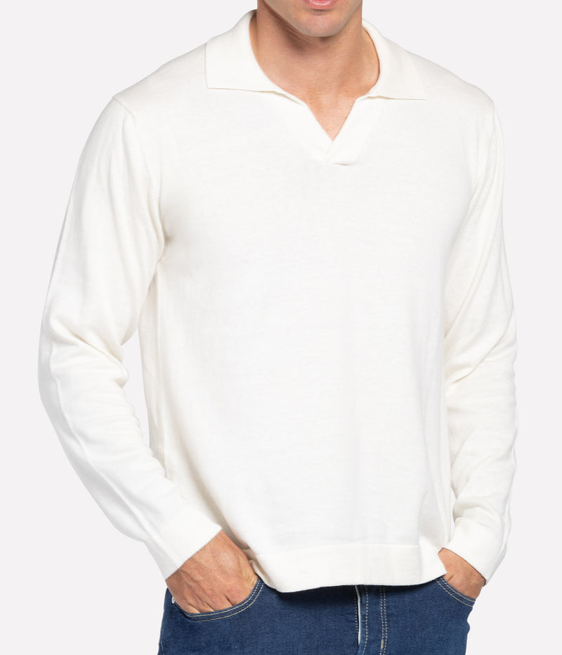 Aurelio Long Sleeve Polo in Coconut Milk