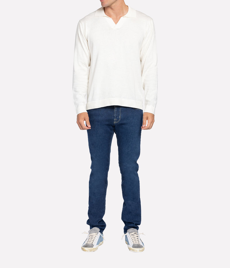 Aurelio Long Sleeve Polo in Coconut Milk
