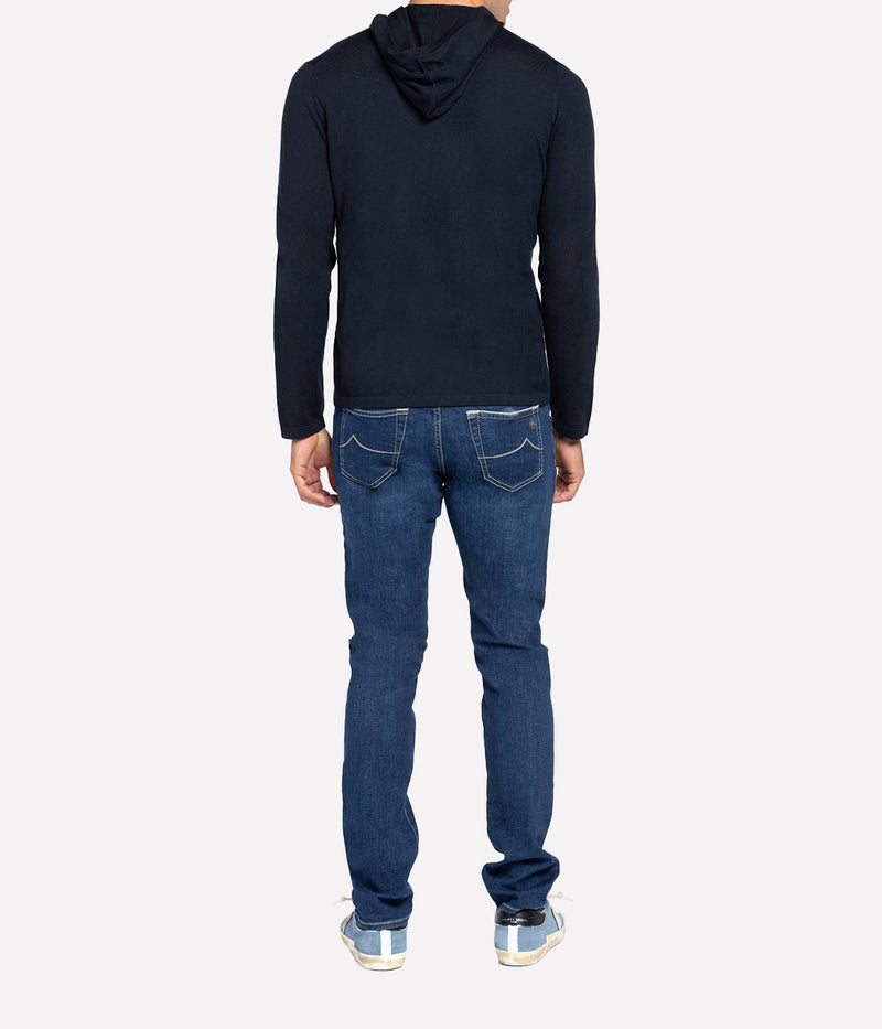 Cashmere Pull Over Hoodie in Coastal Blue