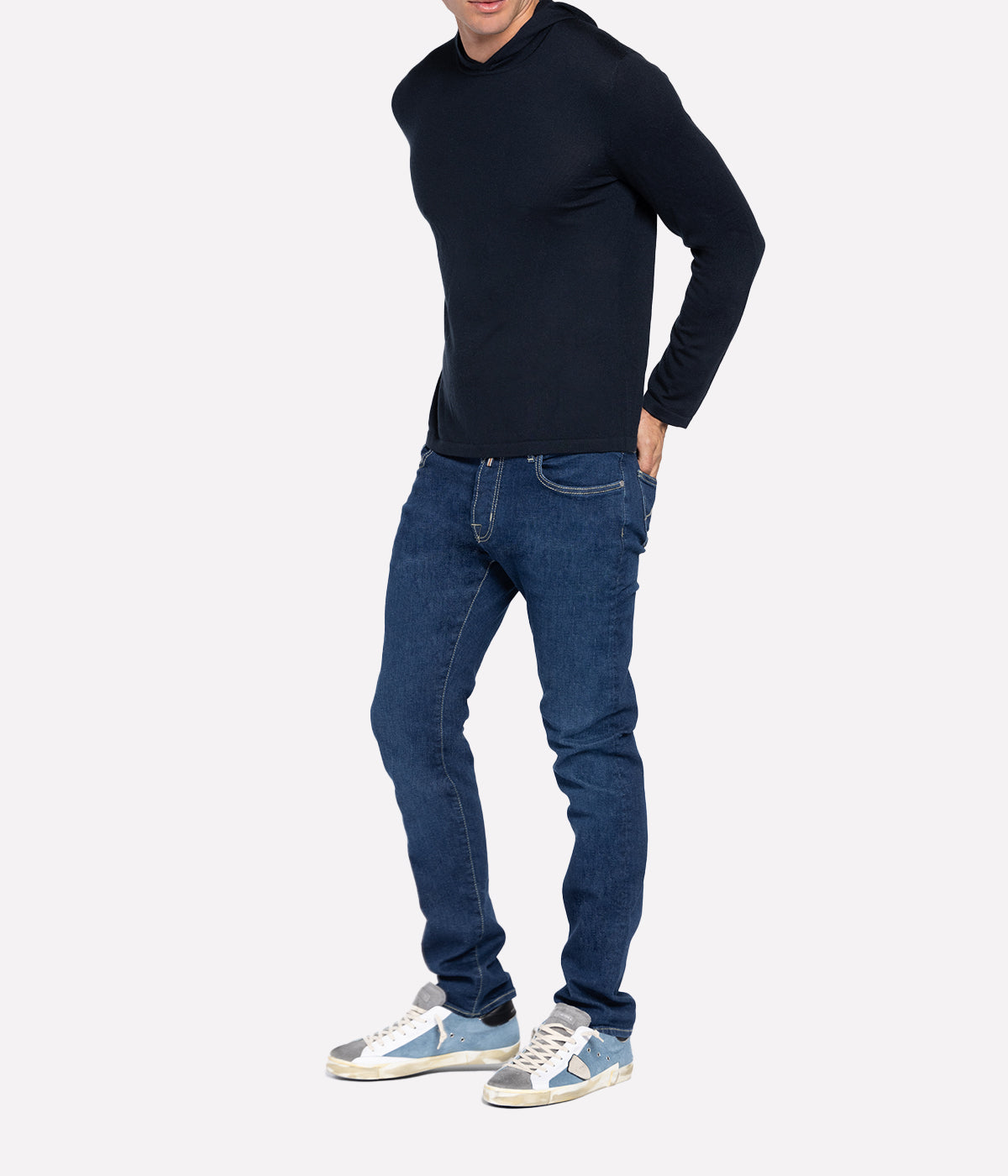 Cashmere Pull Over Hoodie in Coastal Blue
