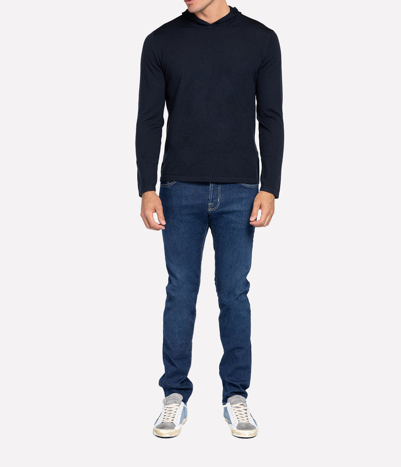 Cashmere Pull Over Hoodie in Coastal Blue