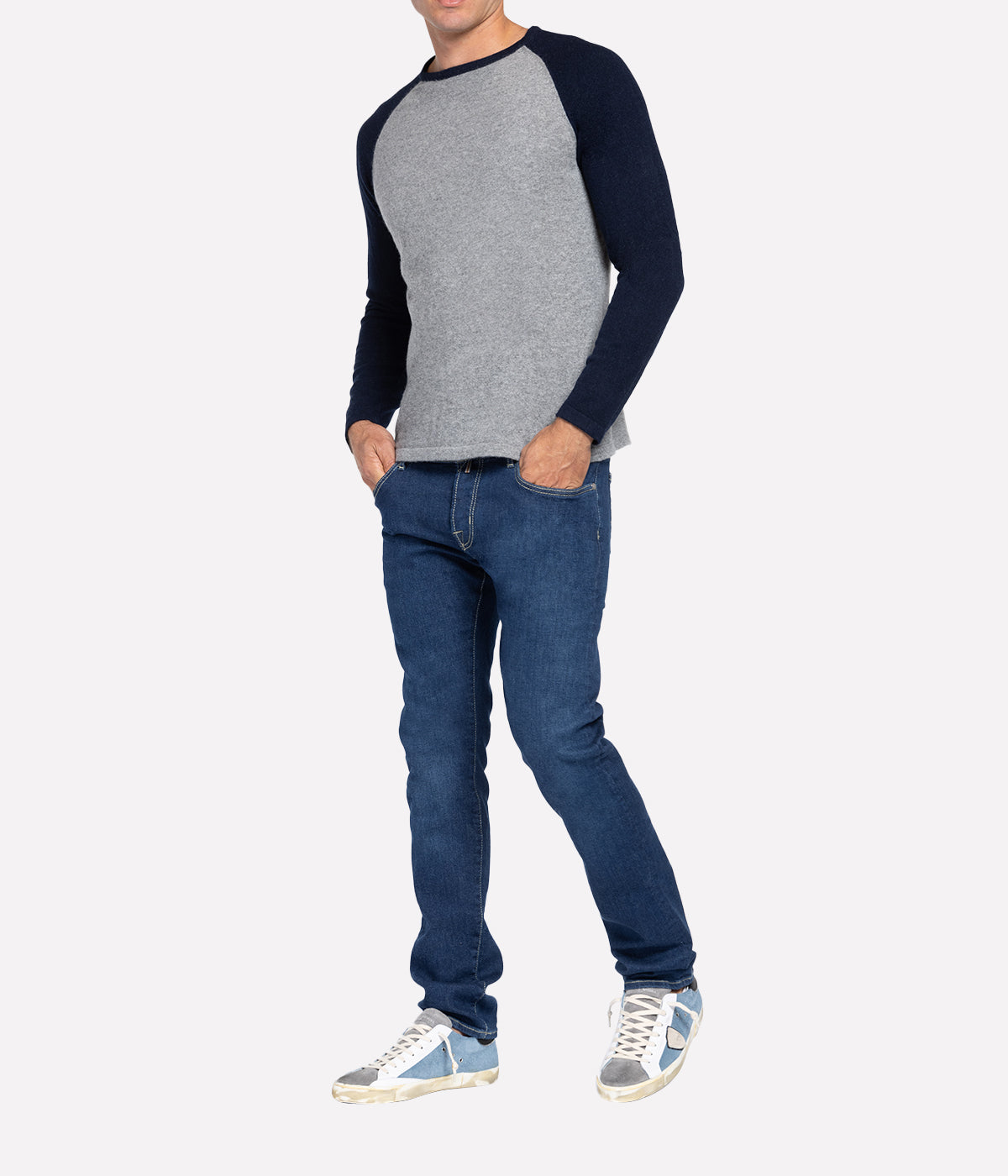 Baseball Sweater in Navy & Grey