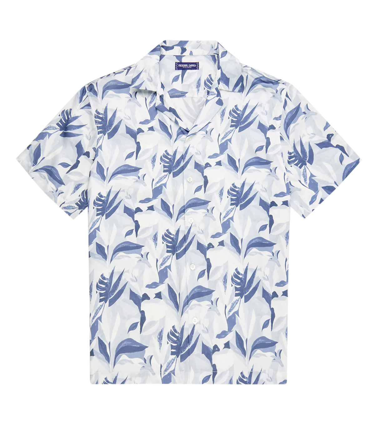 Roberto Silk Short Sleeve Shirt Tropico Print in Cool Bue