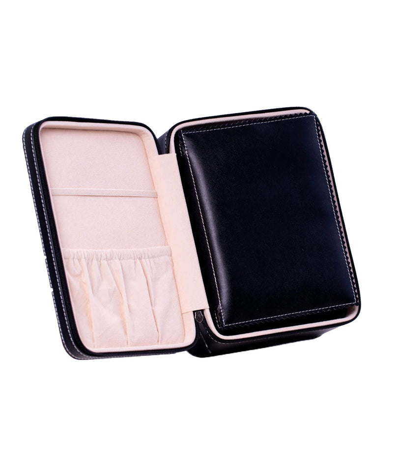 Travel Watch & Accessory Case in Black Leather