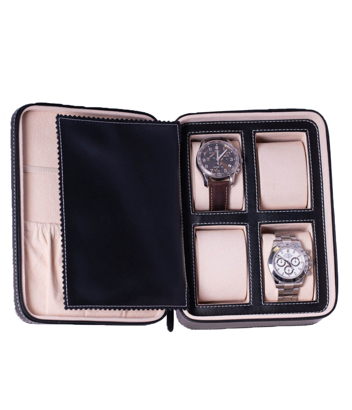 Travel Watch & Accessory Case in Black Leather