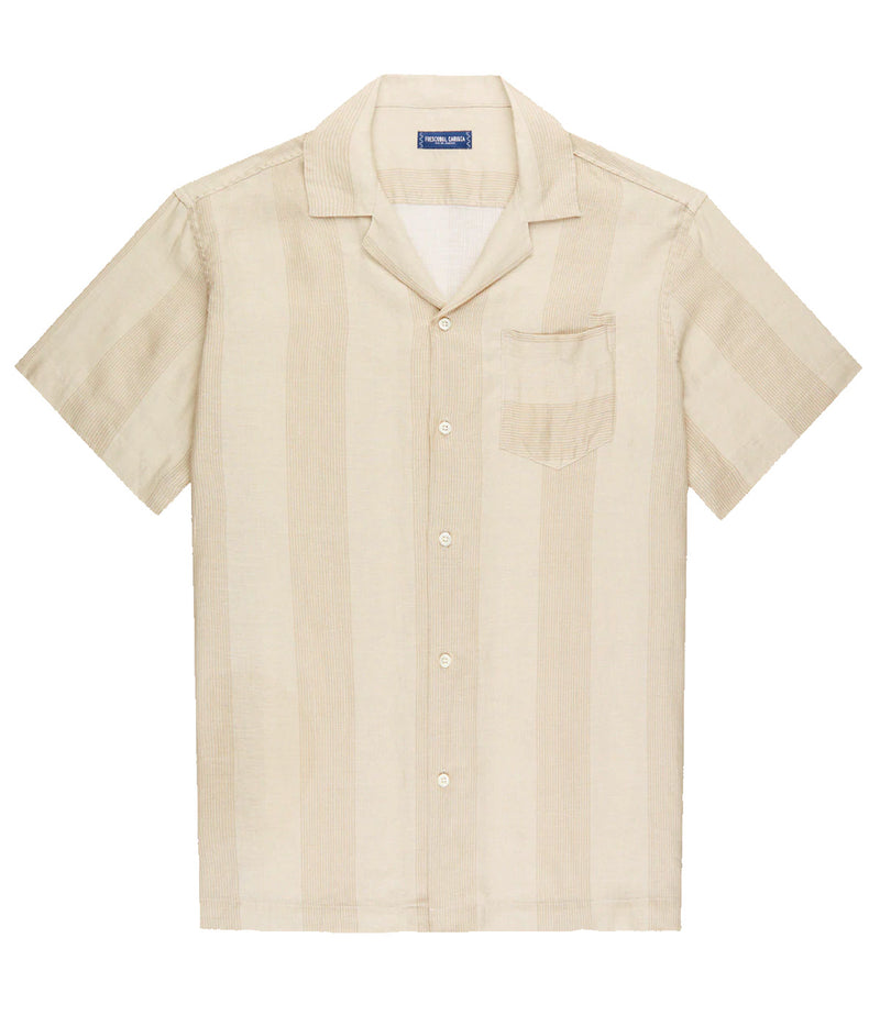 Angelo Linen Short Sleeve Shirt in Leblon Fine Tripe Taupe