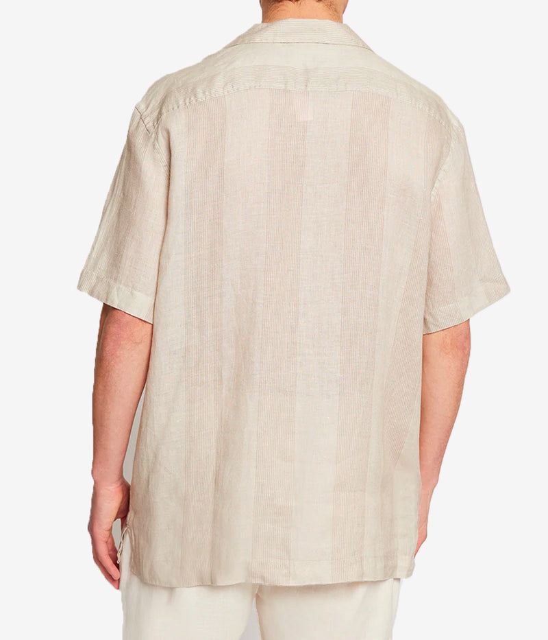 Angelo Linen Short Sleeve Shirt in Leblon Fine Tripe Taupe