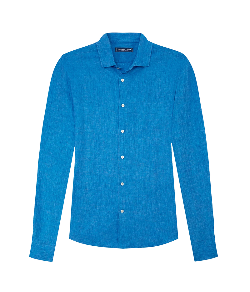 Antonio Linen Long Sleeve Shirt in Lake Blue