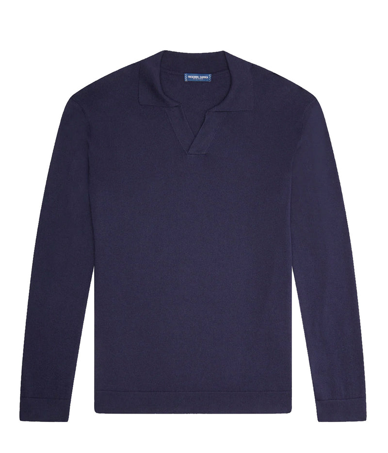 Aurelio Long Sleeve Polo in Navy Blue