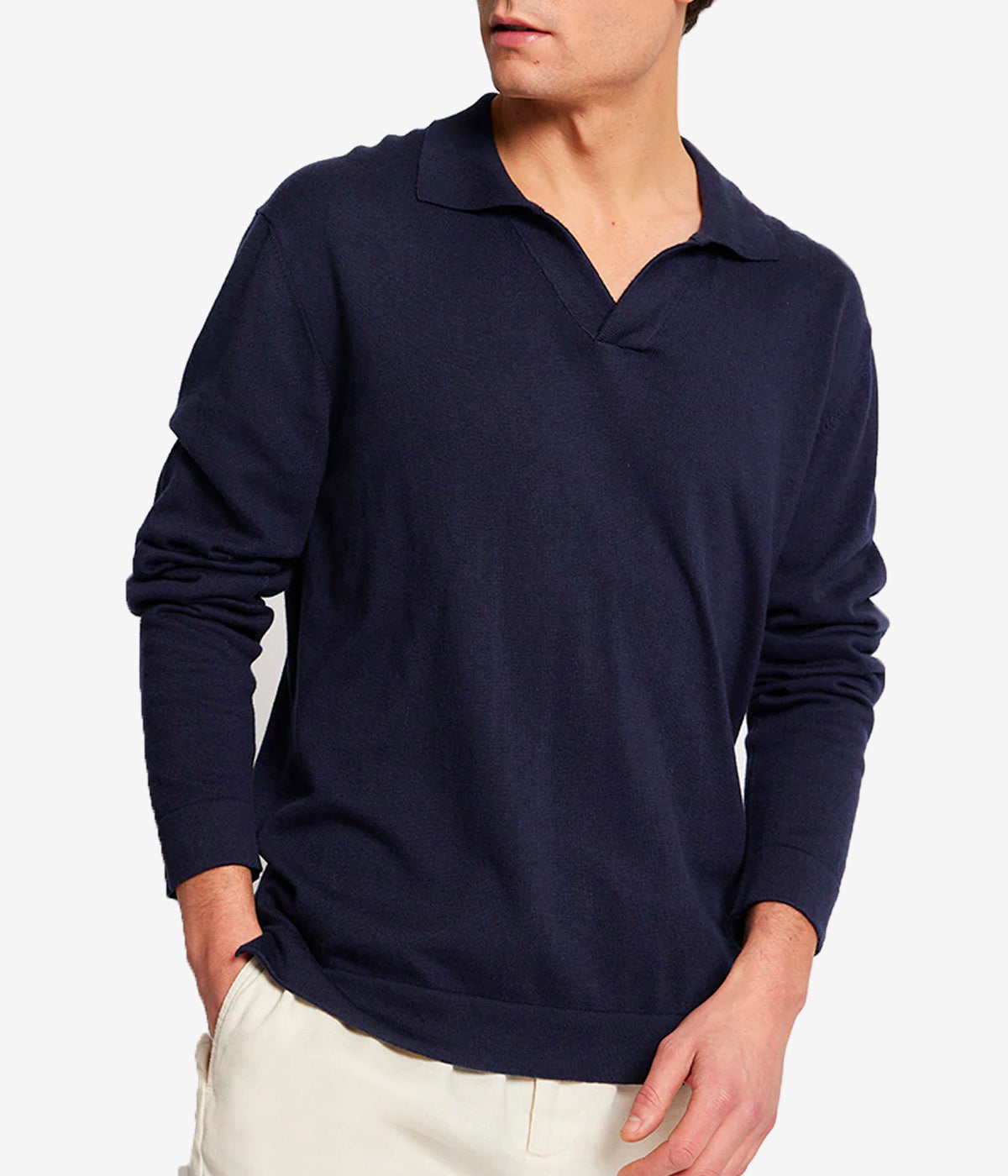 Aurelio Long Sleeve Polo in Navy Blue