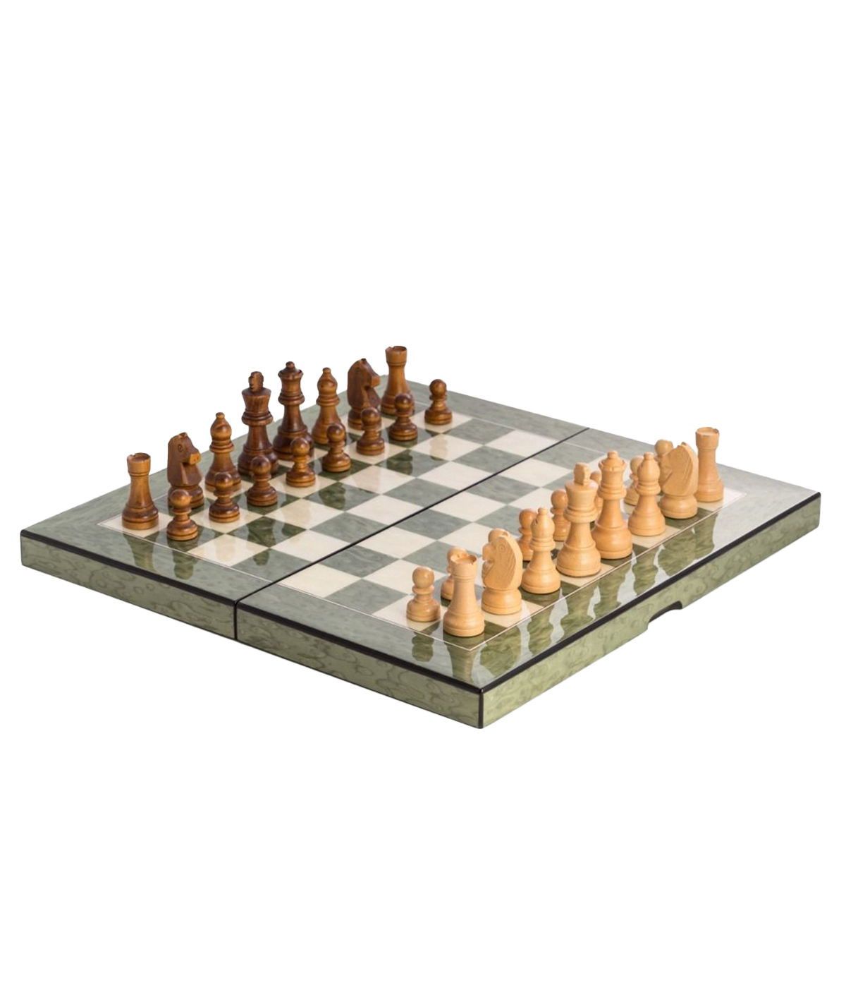 Backgammon & Chess Set in Green Wood