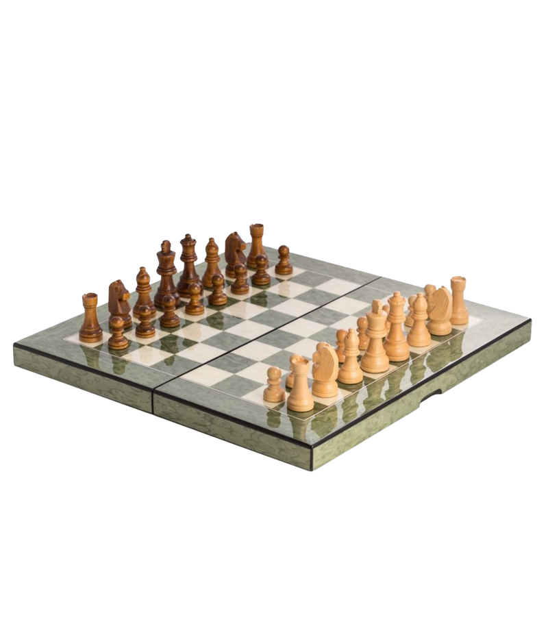 Backgammon & Chess Set in Green Wood