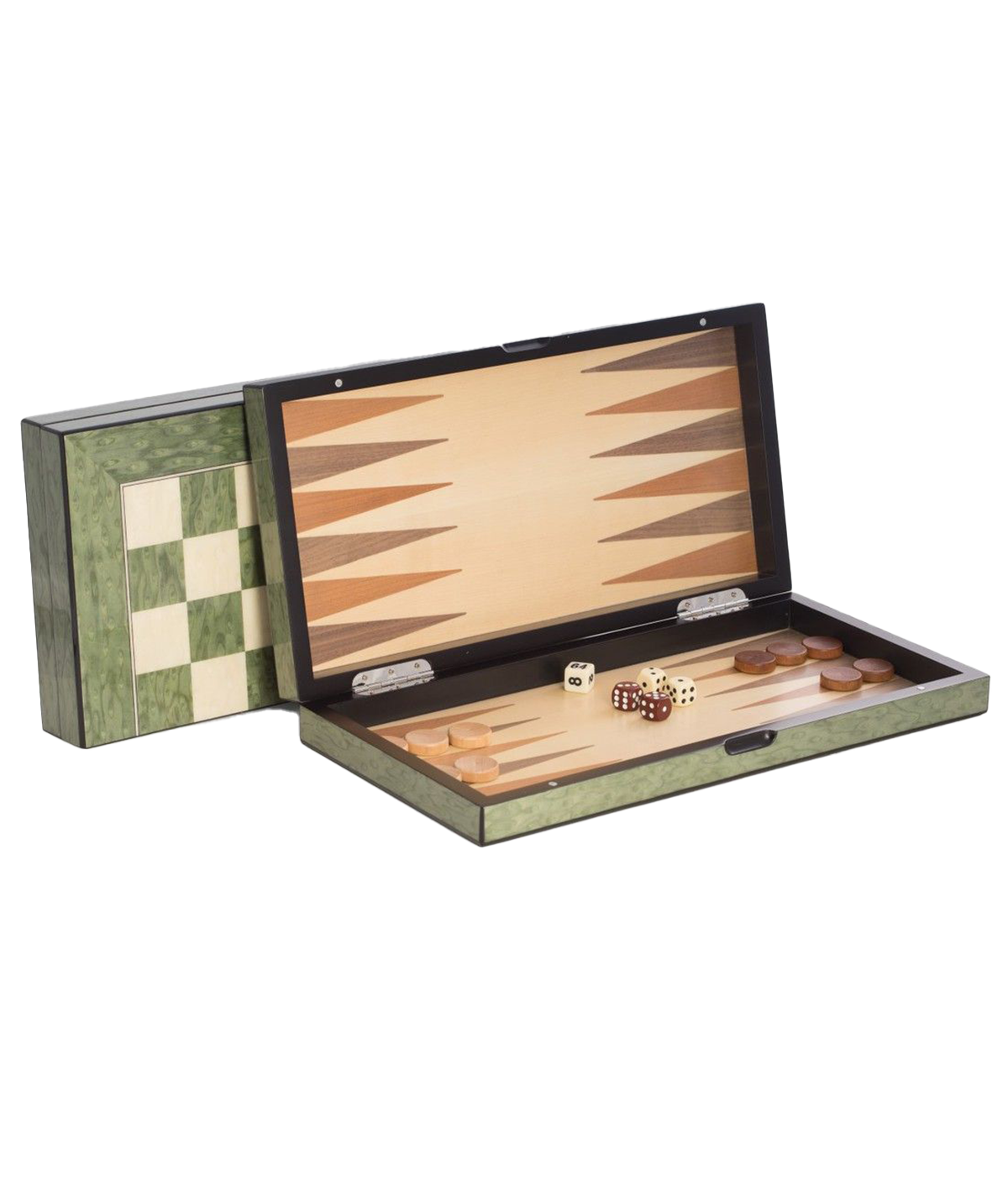 Backgammon & Chess Set in Green Wood