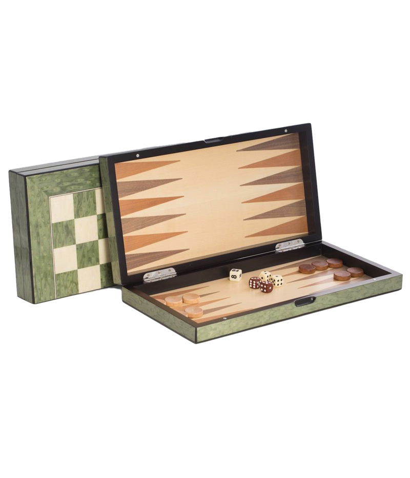 Backgammon & Chess Set in Green Wood